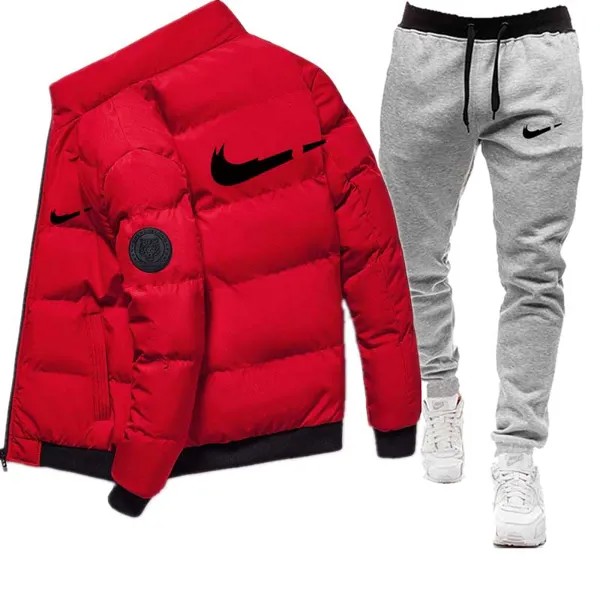 Мужской зимний новый утолщенный повседневный костюм Кардиган хлопчатобумажная куртка + спортивные брюки 2-Piece Set