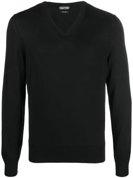 TOM FORD шерстяной джемпер с V-образным вырезом, черный