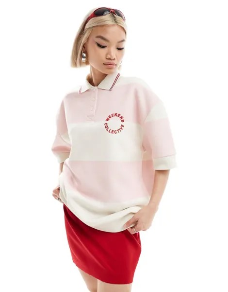ASOS DESIGN – Weekend Collective – рубашка поло в розовую полоску