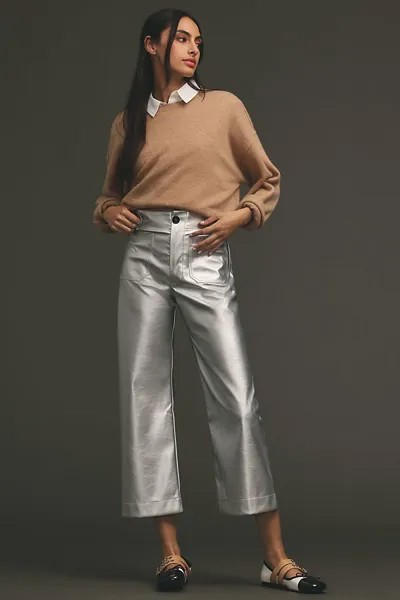 Укороченные широкие брюки из искусственной кожи Colette от Maeve, серебро