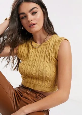 Бежевый вязаный жилет с высоким воротом Unique21-Neutral