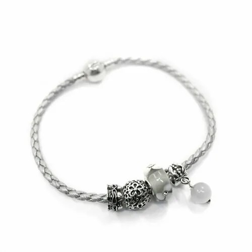 Браслет-цепочка Handinsilver ( Посеребриручку ) Браслет с шармами на основе из бижутерной стали, стекло, муранское стекло, стразы, 1 шт., размер 20 см, серый