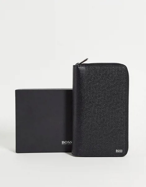 Черный кожаный бумажник с фирменной отделкой BOSS-Черный цвет