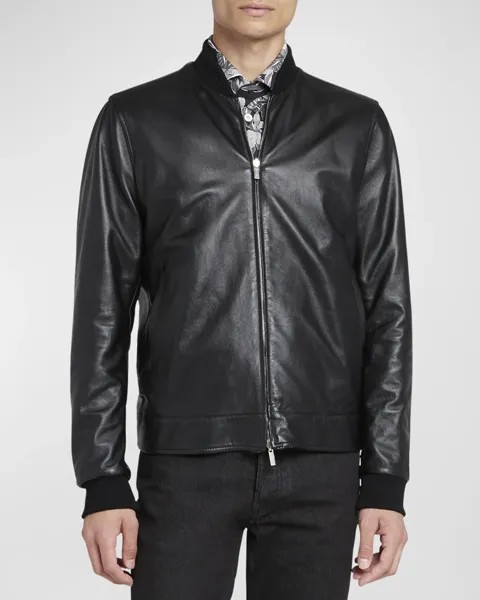 Мужская двусторонняя кожаная куртка-блузон Kiton, цвет Black