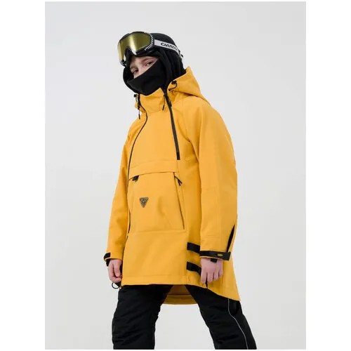 Горнолыжная куртка Sherysheff детская, регулируемый капюшон, светоотражающие элементы, ветрозащитная, регулируемый край, карман для ски-пасса, регулируемые манжеты, карманы, несъемный капюшон, водонепроницаемая, мембранная, размер 146, горчичный