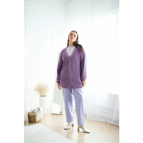 Кардиган Modress, длинный рукав, свободный силуэт, удлиненный, размер 64/68, фиолетовый