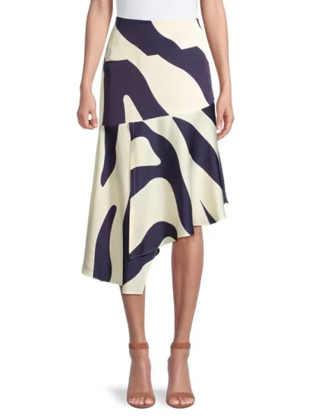 Каскадная юбка с зебровым принтом Milly, цвет Navy Ecru