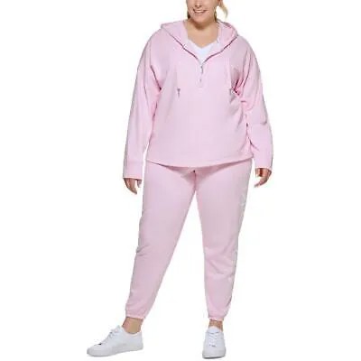 Calvin Klein Женский удобный и уютный пуловер с капюшоном на молнии 3/4, домашняя одежда Plus BHFO 9545