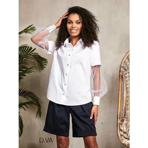 Рубашка  D.va, нарядный стиль, полуприлегающий силуэт, длинный рукав, однотонная, размер 56, белый
