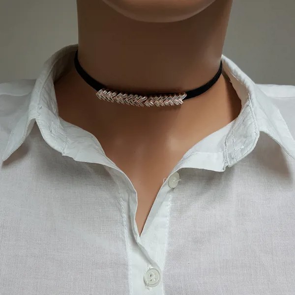 Женское Ожерелье-чокер в стиле арт-деко, замшевая подвеска серебряного цвета для женщин, Сделано в Турции