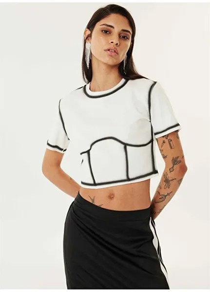 Женская футболка цвета экрю с круглым вырезом и вышивкой TS1240070212018 Twist, экрю