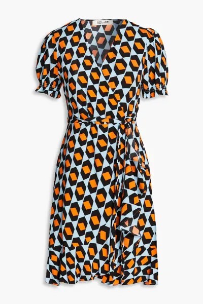 Креповое платье мини с запахом Emilia и оборками DIANE VON FURSTENBERG, оранжевый