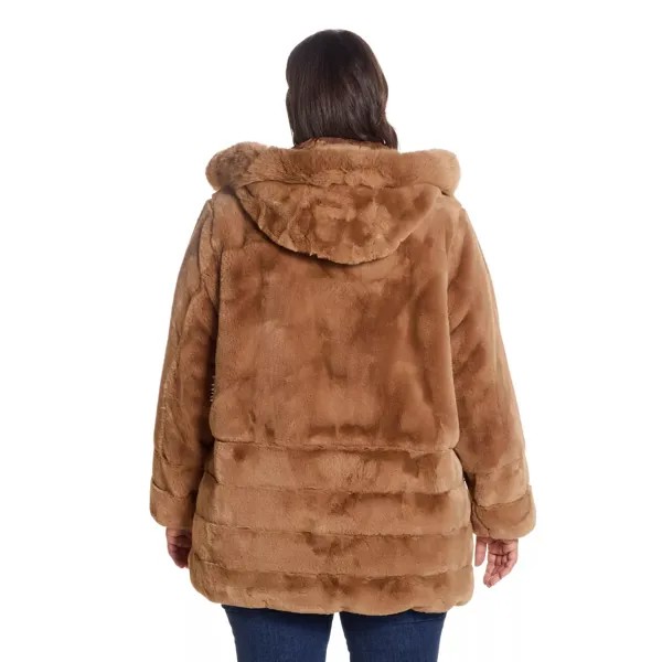 Куртка из искусственного меха с капюшоном Plus Size Gallery Gallery, коричневый