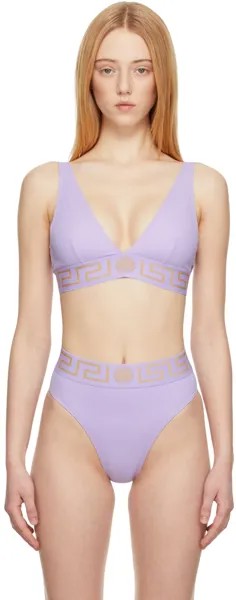 Пурпурный лиф бикини с треугольными чашечками и каймой Greca Versace Underwear