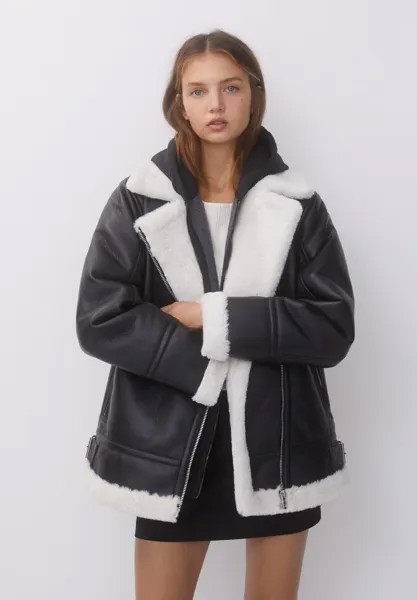 Куртка из искусственной кожи Long Double-Faced PULL&BEAR, черный