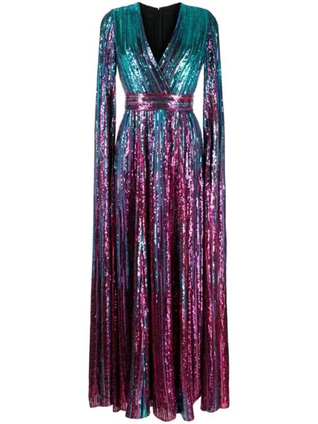 Вечернее платье с V-образным вырезом и пайетками Elie Saab, синий