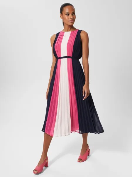 Платье миди со складками Hobbs Claudia Color Block, Темно-синий/Розовый