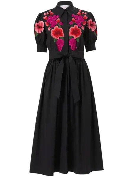 Платье-рубашка с цветочной вышивкой Carolina Herrera, черный