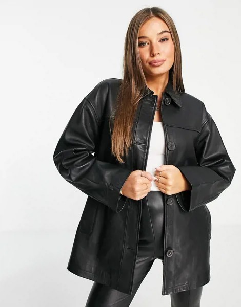 Черная кожаная куртка в винтажном стиле ASOS DESIGN-Черный цвет