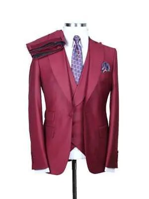 Alberto Nardoni Однотонный бордовый костюм из 100% шерсти, 1 пуговица, костюм из 3 предметов стандартного кроя