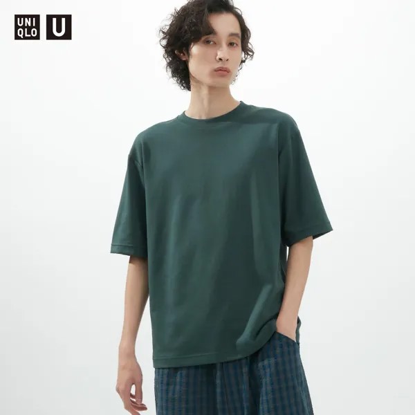 Хлопковая футболка airism оверсайз UNIQLO, оливковый