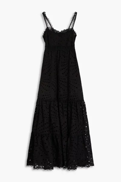 Ярусное платье макси Tenerife из английской вышивки с добавлением хлопка Charo Ruiz Ibiza, черный