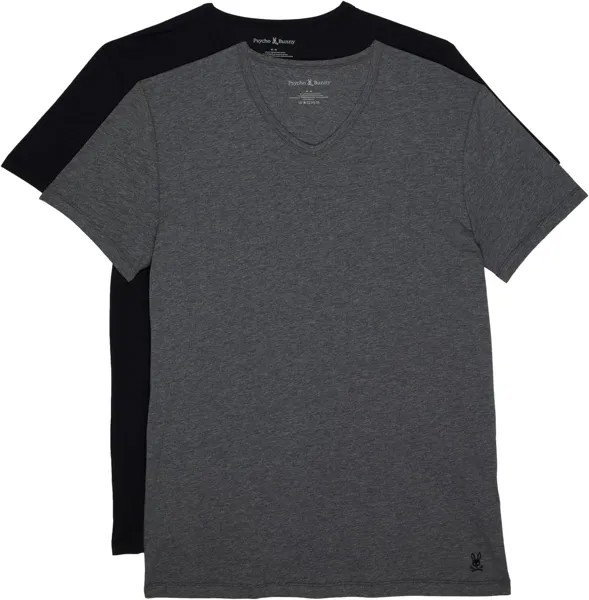 Комплект из 2 футболок нижнего белья с V-образным вырезом Psycho Bunny, цвет Mixed Grey Black