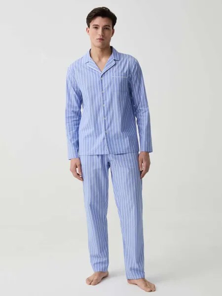 Длинная хлопковая пижама с пуговицами Ovs, цвет soft blue