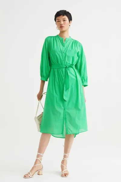 Платье-рубашка до середины икры H&M, ярко зеленый