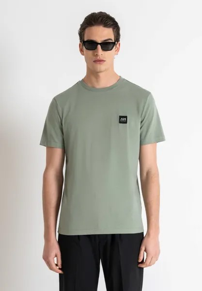 Базовая футболка Regular Fit With Logo Patch Antony Morato, шалфейно-зеленый
