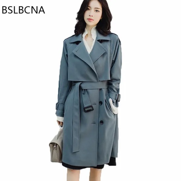 Женская ветровка средней длины, Корейская осенняя одежда, элегантный облегающий двубортный тренч для офиса для женщин, A241, 2022