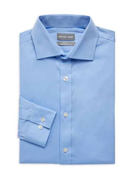 Классическая рубашка из твила приталенного кроя незаправленной длины Michael Kors, цвет Light Blue