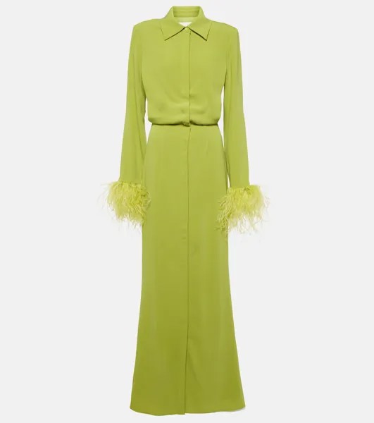 Платье-Рубашка из креп-сатина с отделкой перьями Roland Mouret, зеленый