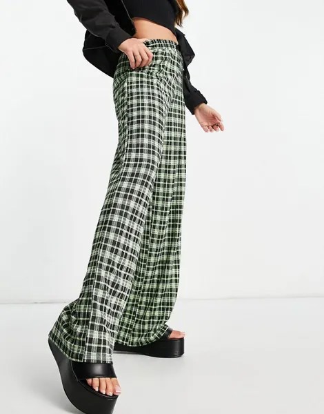 Широкие трикотажные брюки с широкими штанинами в клетку неонового цвета ASOS DESIGN-Разноцветный