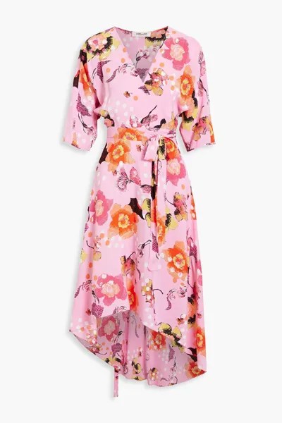 Платье Eloise из крепдешина с запахом асимметричного цветочного принта DIANE VON FURSTENBERG, розовый