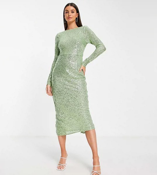 Платье-футляр миди с отделкой пайетками ASOS DESIGN Tall-Зеленый цвет