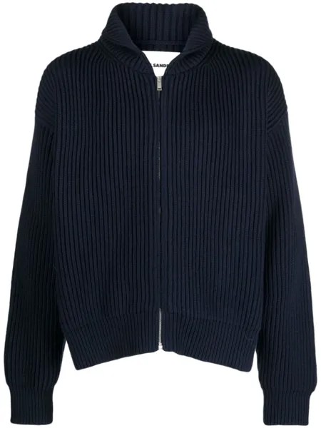 Jil Sander шерстяной кардиган в рубчик, синий