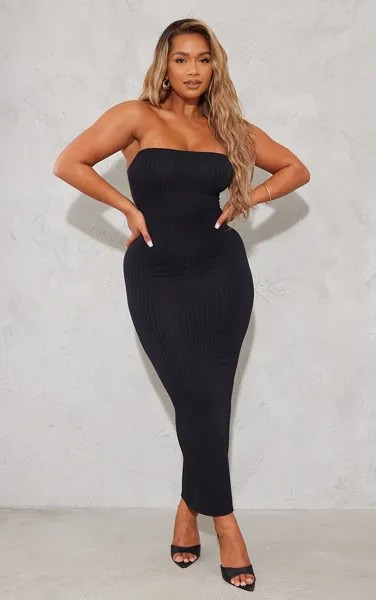 PrettyLittleThing Черное фактурное платье-бандо мидакси Shape