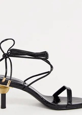 Эксклюзивные черные босоножки на каблуке с завязками на щиколотке Z_Code_Z-Черный