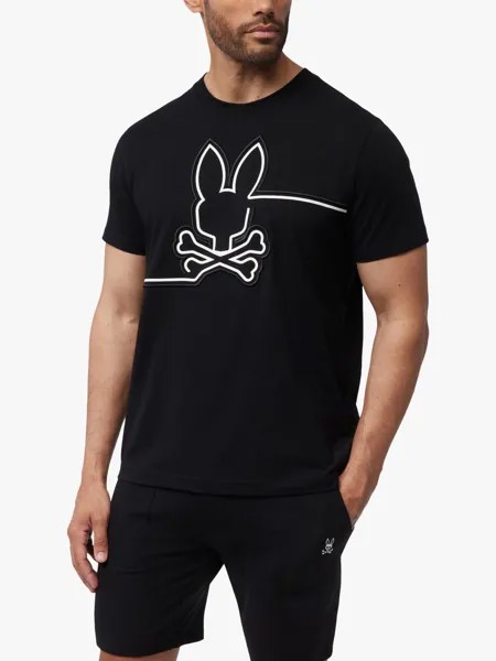 Футболка с вышитым рисунком Chester Psycho Bunny, черно-белый