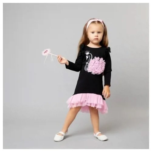 Платье Littlestar, хлопок, трикотаж, нарядное, размер 86, розовый, черный