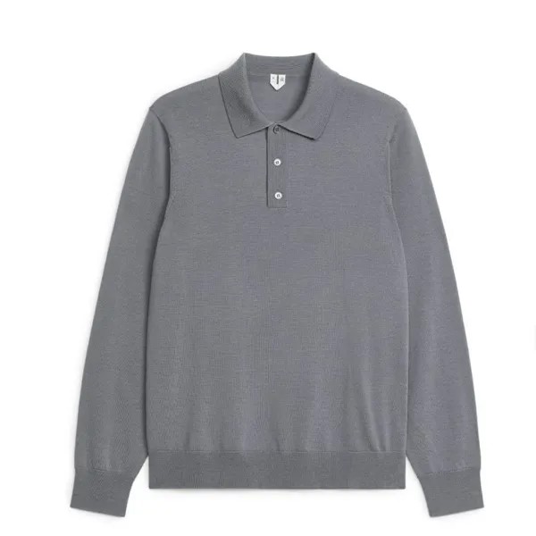 Джемпер-поло ARKET Merino Wool, серый