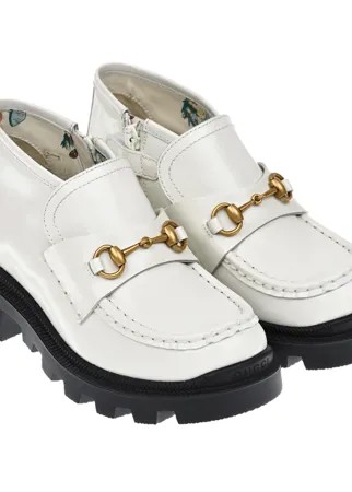 Белые ботинки из кожи с декором Horsebit GUCCI детские