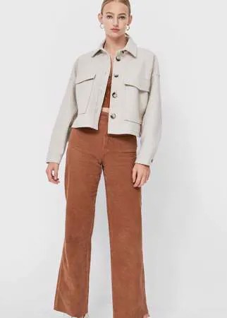 Stradivarius Укороченная Трикотажная Куртка-Рубашка Цвет Небеленого Полотна Xs