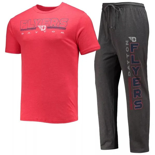 Мужская футболка Concepts Sport с мелованным углем/красным цветом Dayton Flyers Meter, комплект для сна и брюки