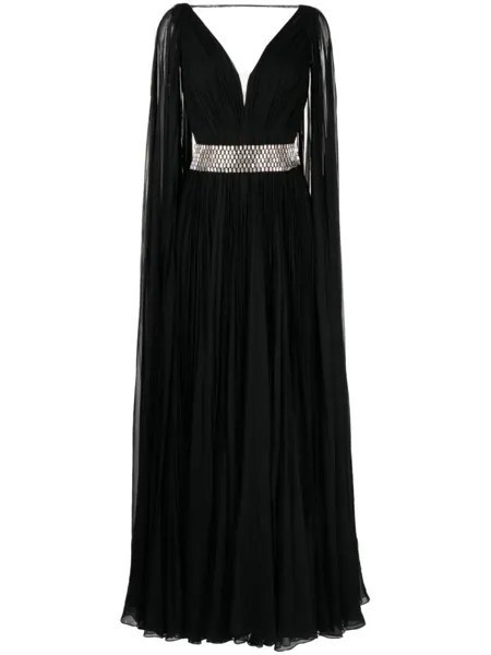 Шелковое платье с рукавами-кейпом Jenny Packham, черный