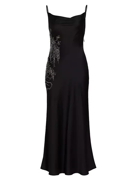 Атласное платье с открытой спиной и бисером Jason Wu Collection, черный