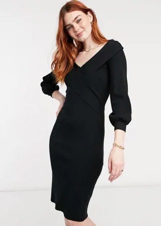 Черное трикотажное платье миди с открытыми плечами Outrageous Fortune-Коричневый цвет