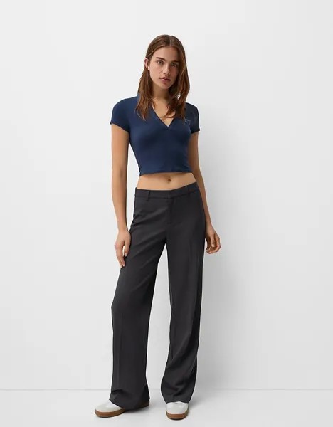 Bershka – элегантные широкие брюки антрацитового цвета