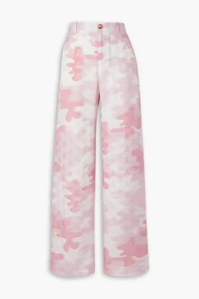 Широкие брюки из жаккардового шелка с камуфляжным принтом Lanvin, розовый
